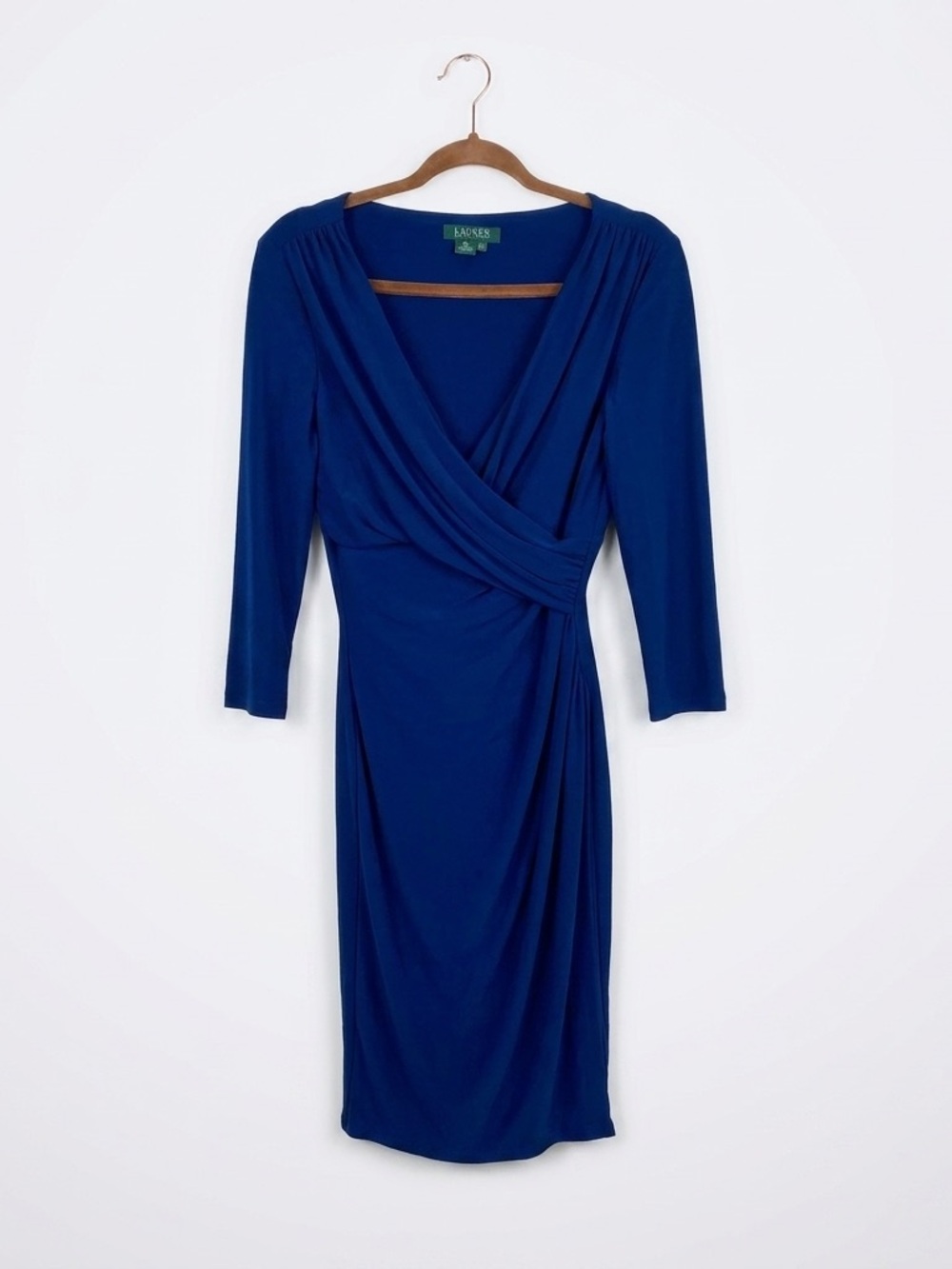 Lauren Ralph Lauren Royal Blue Ruched Faux Wrap Sheath Dress - Size 8